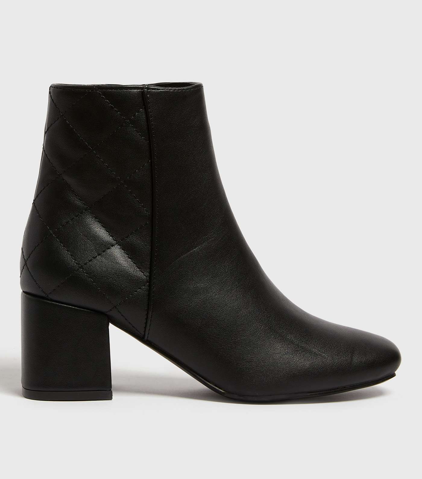 Black Quilted Block Heel Ankle Boots
