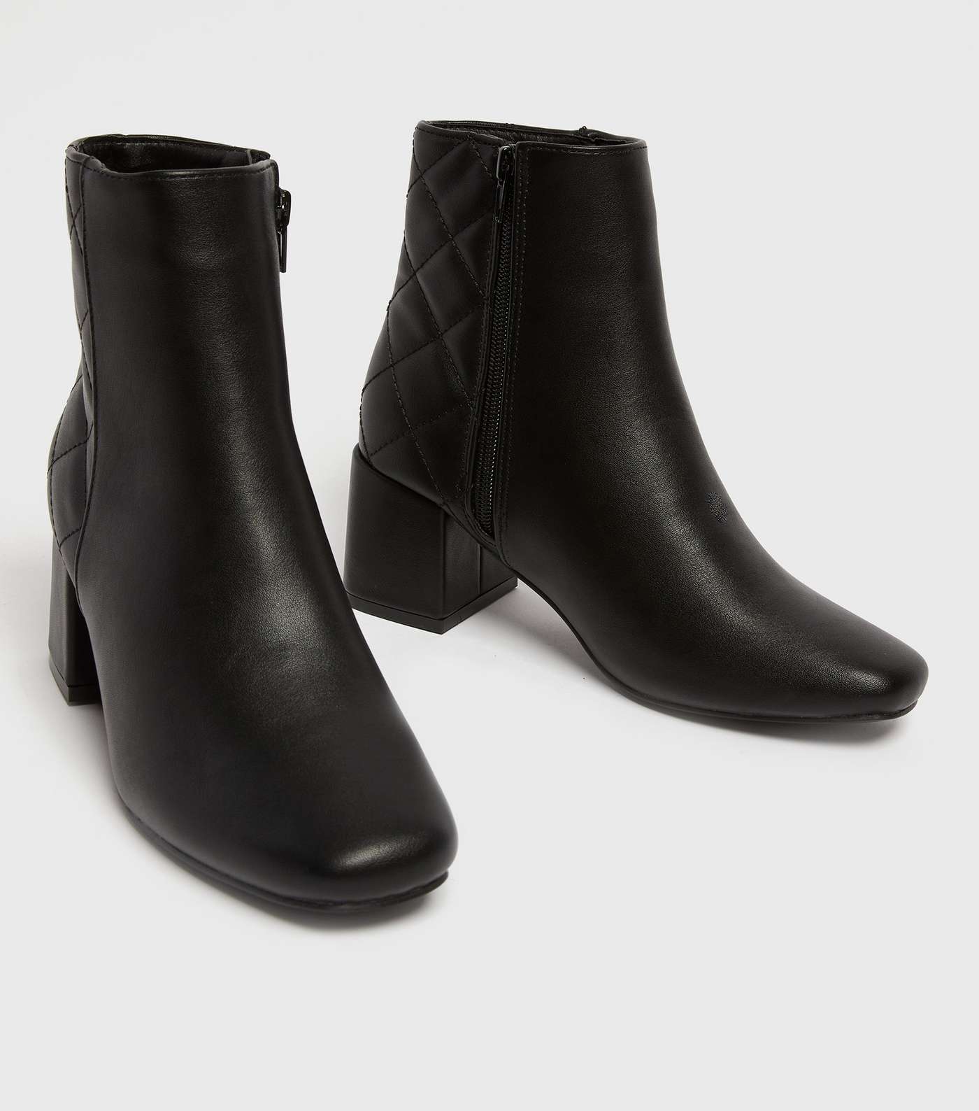Black Quilted Block Heel Ankle Boots Image 3
