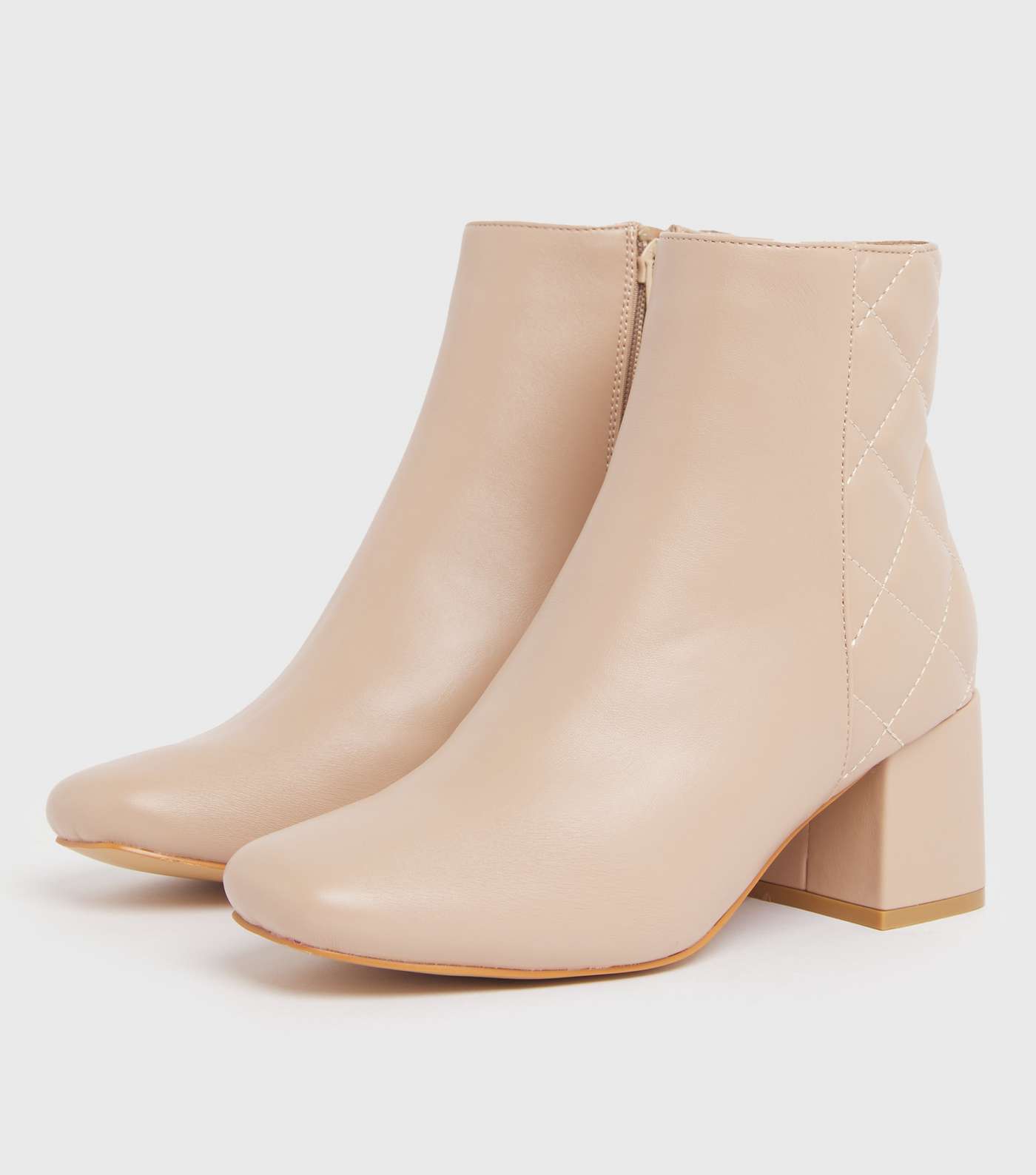 Camel Quilted Block Heel Ankle Boots Image 3