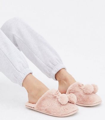 shop for Pink Faux Fur Pom Pom Mule Slippers New Look Vegan at Shopo