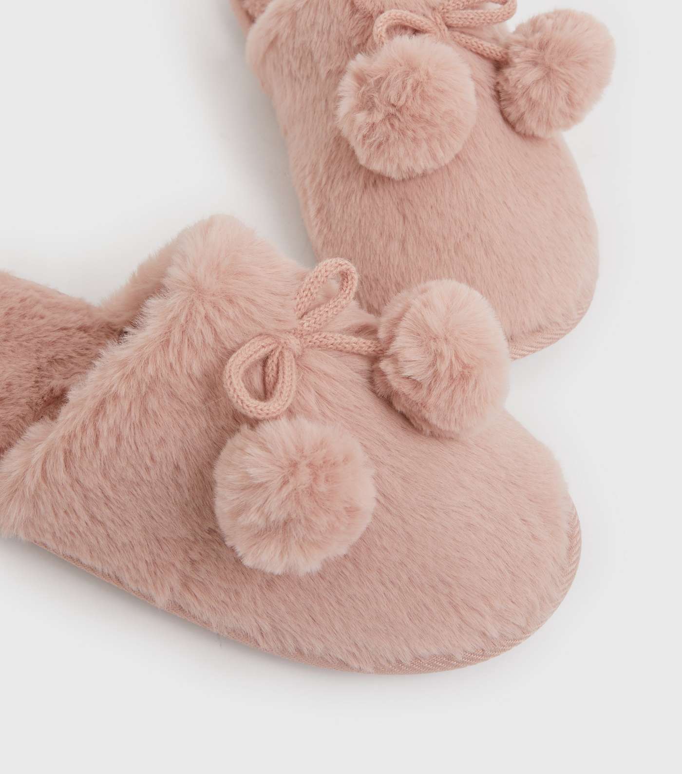 Pink Faux Fur Pom Pom Mule Slippers Image 4