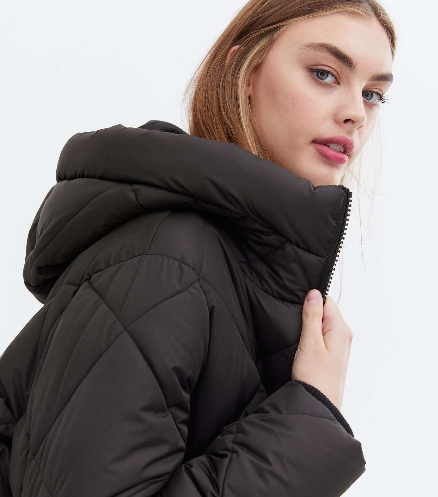 Black Quilted Long Puffer Coat Image 3