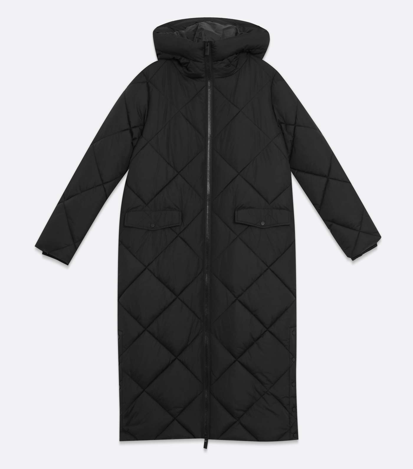 Black Quilted Long Puffer Coat Image 5