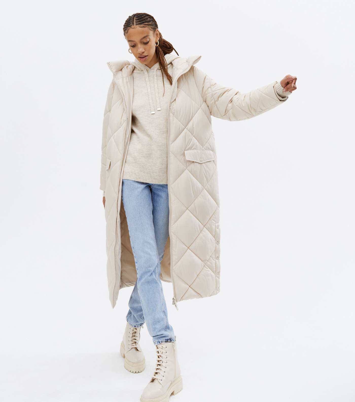 Stone Quilted Long Puffer Coat