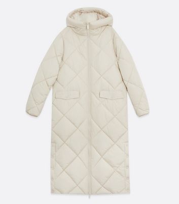 new look longline quilted puffer coat in cream