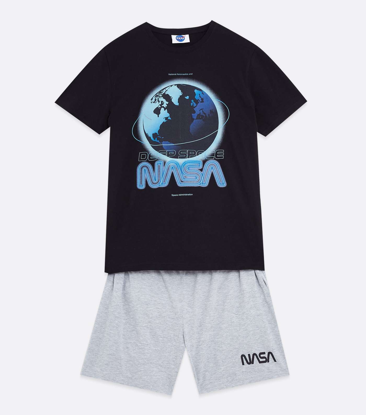 Black T-Shirt and Short Pyjama Set with NASA Logo Image 5