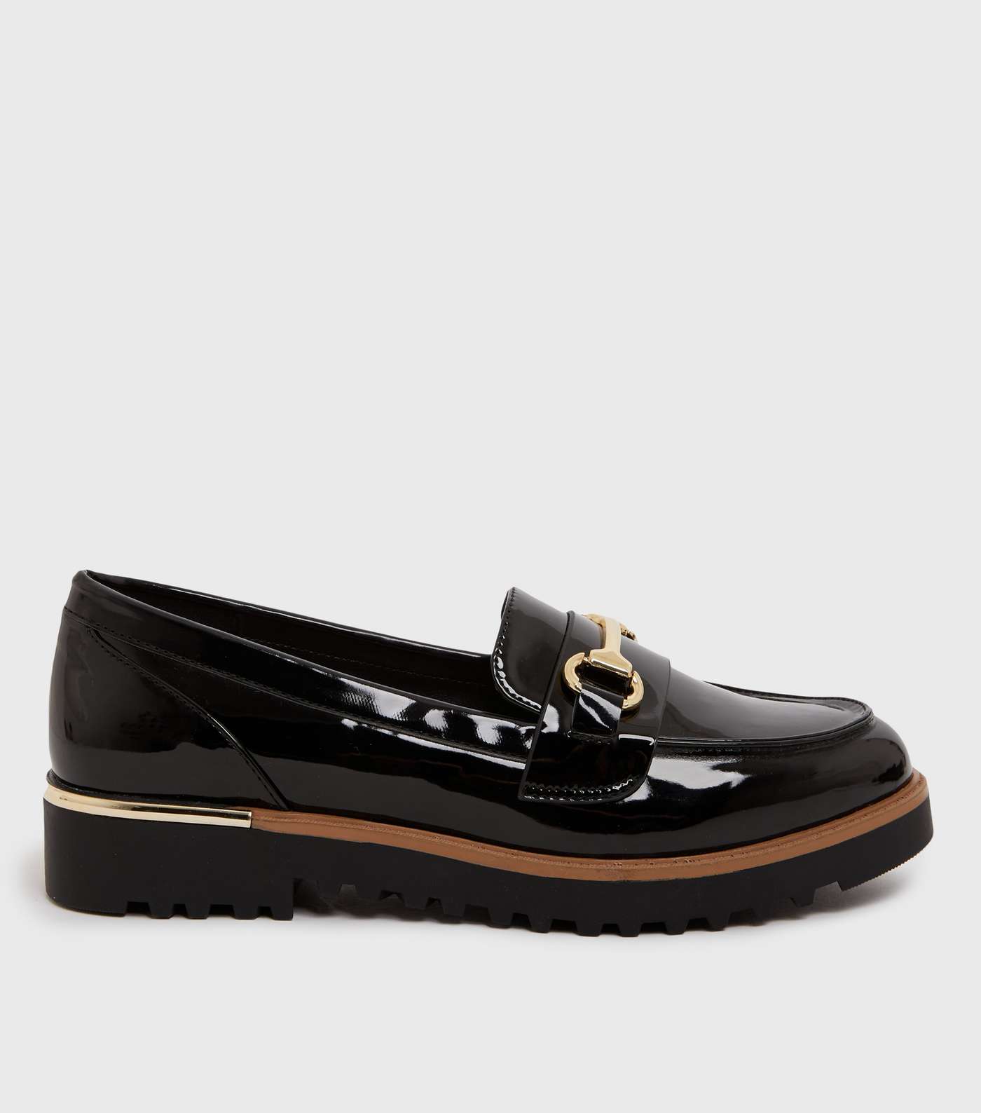 Black Patent Metal Trim Chunky Loafers