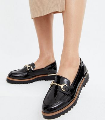 Click to view product details and reviews for Black Patent Metal Trim Chunky Loafers New Look Vegan.