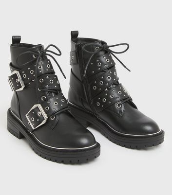 black buckle lace up boots