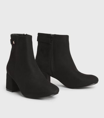 Wide Fit Black Suedette Stud Block Heel Ankle Boots New Look Vegan