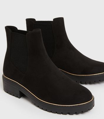 Click to view product details and reviews for Wide Fit Black Suedette Metal Trim Chunky Chelsea Boots New Look Vegan.