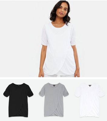 Maternity 3 Pack Black Grey And White Wrap Nursing T Shirts New Look