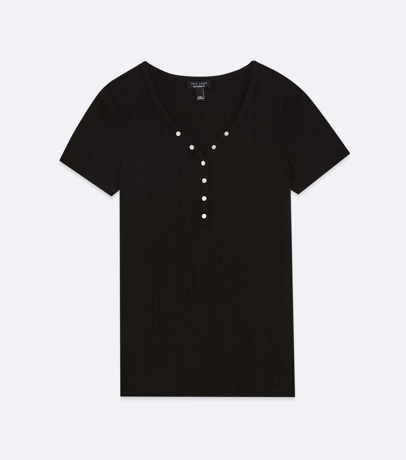 Maternity Black Ribbed Popper Front T-Shirt Image 5