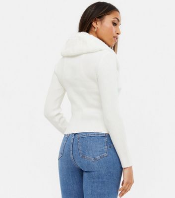 Faux Fur Collar Cardigan 