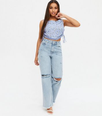 Petite Pale Blue Ripped 90s Baggy Fit 