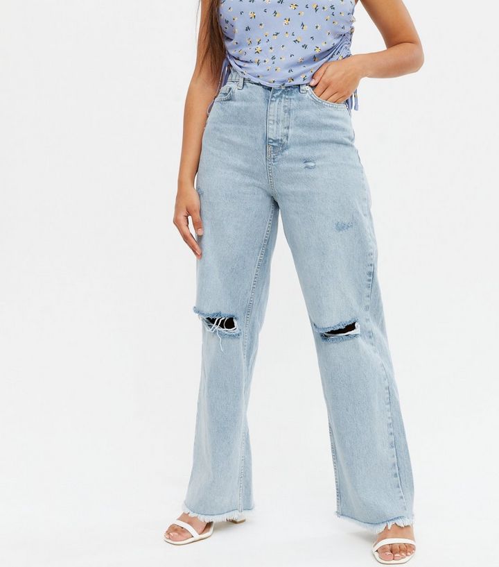 Petite Pale Blue Ripped 90s Baggy Fit Jeans New Look