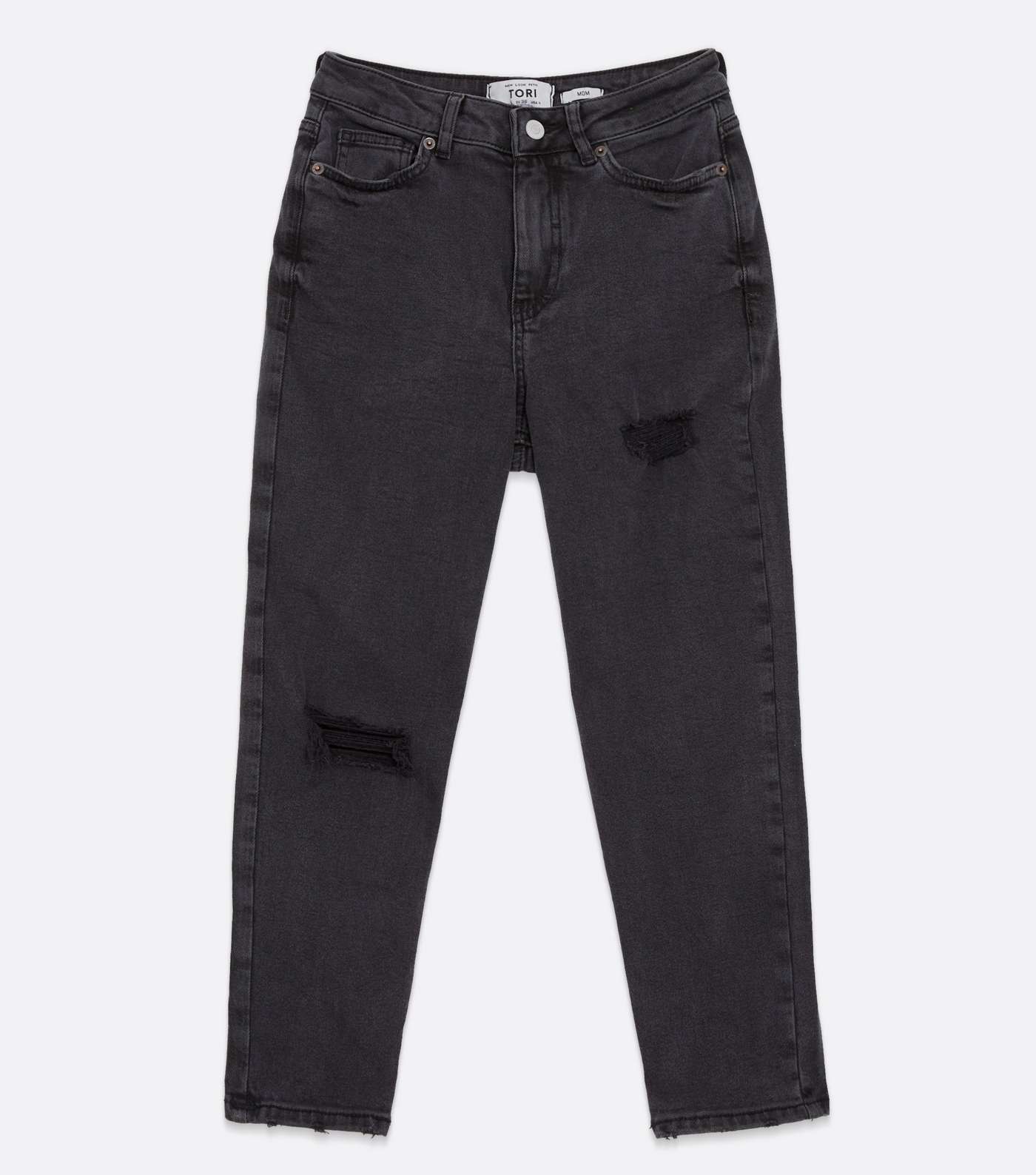 Petite Black Ripped High Waist Tori Mom Jeans Image 5