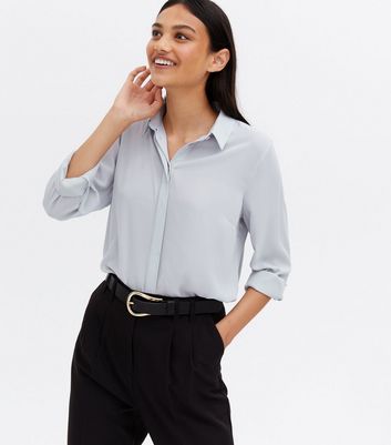 Pale Grey Long Sleeve Collared Shirt | New Look