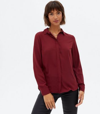 Burgundy Long Sleeve Collared Shirt New Look