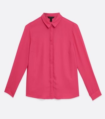 Bright Pink Long Sleeve Collared Shirt 