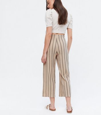 Off White Stripe Wide Leg Crop Trousers 