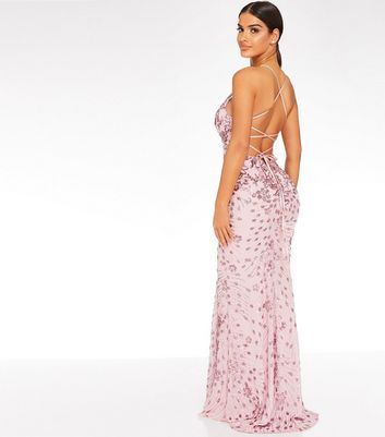 pink sequin backless dress