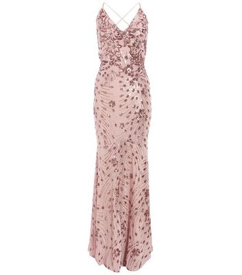 Sequin cross back fishtail best sale maxi dress