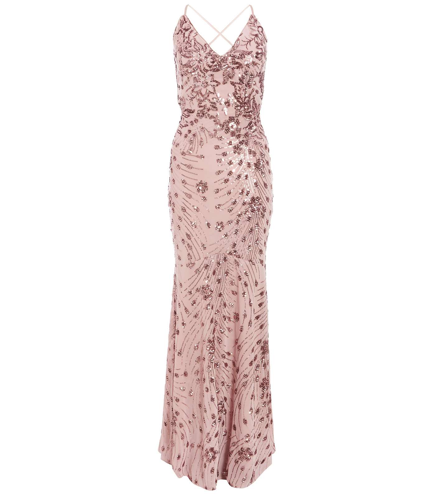 QUIZ Pale Pink Sequin Fishtail Maxi Dress Image 4