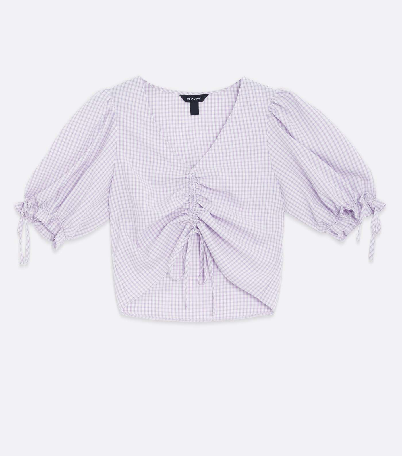 Lilac Gingham Poplin Ruched Tie Front Blouse Image 5