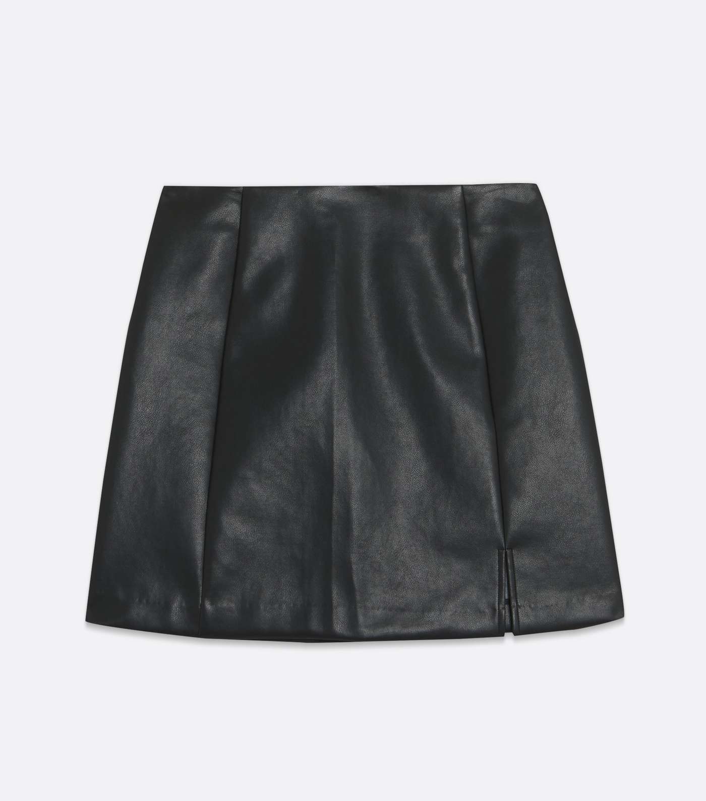 Black Leather-Look Split Hem Mini Skirt Image 5
