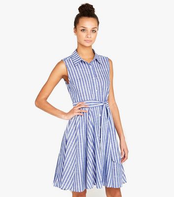 Apricot Blue Pinstripe Sleeveless Shirt Dress | New Look