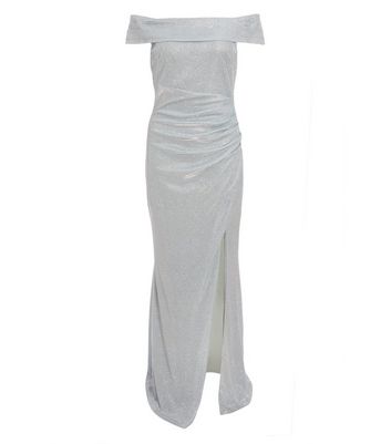 black glitter bardot maxi dress