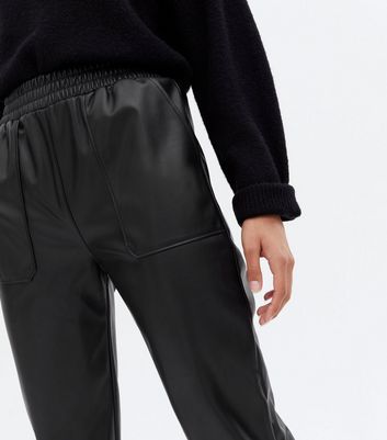 Black Leather-Look High Waist Joggers 