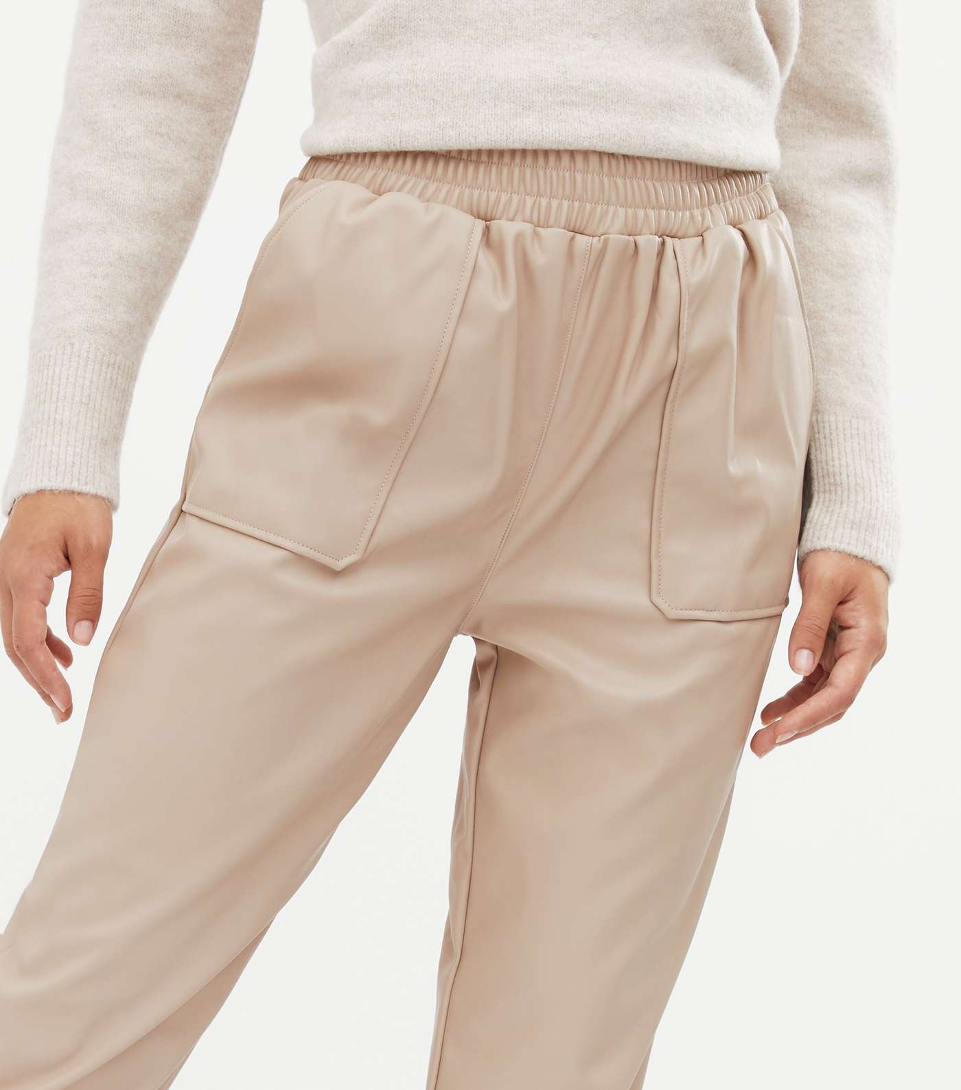 Stone Leather-Look High Waist Joggers Image 3