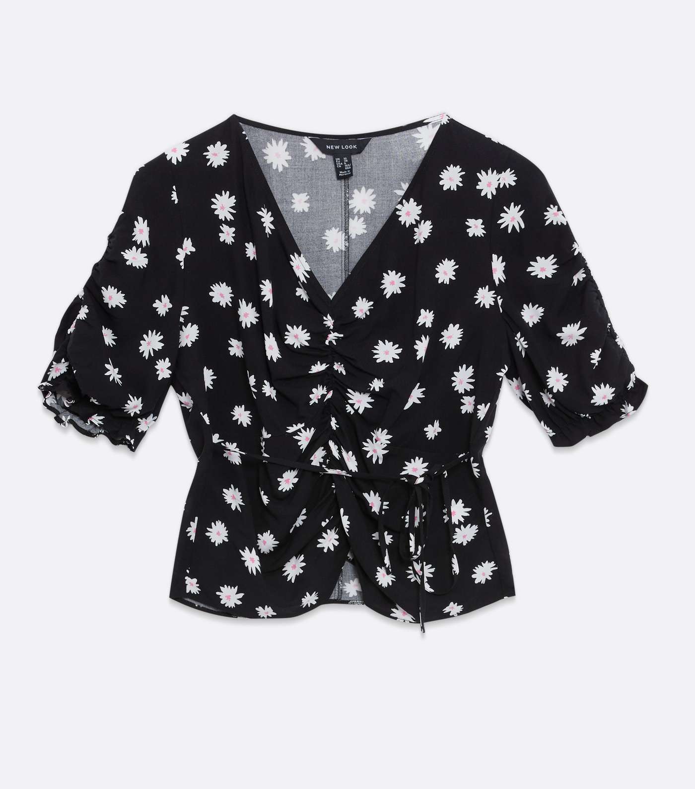 Black Daisy Ruched Tie Waist Blouse  Image 5