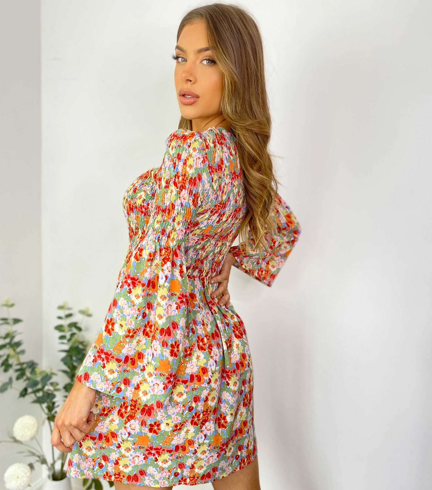 Urban Bliss Multicoloured Floral Shirred Dress Image 4