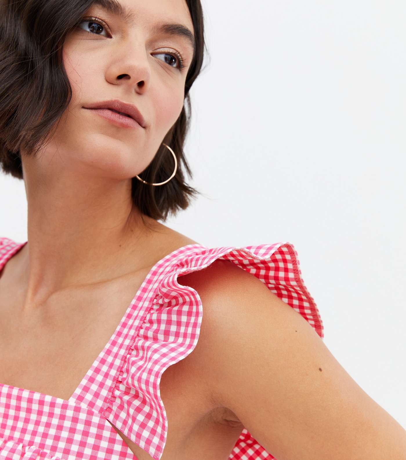 Pink Gingham Frill Square Neck Top Image 3