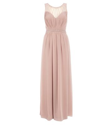 Quiz Mink Chiffon Bead Halter Maxi Dress New Look