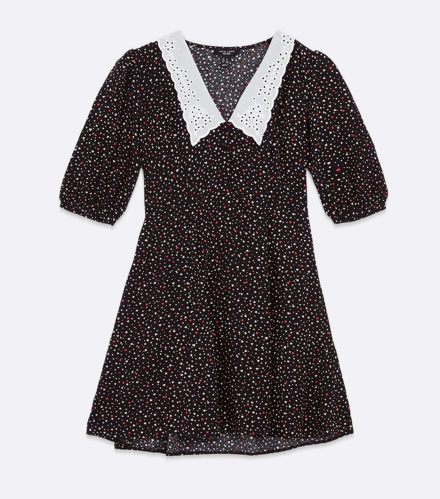 Petite Black Heart Broderie Collar Mini Dress Image 5