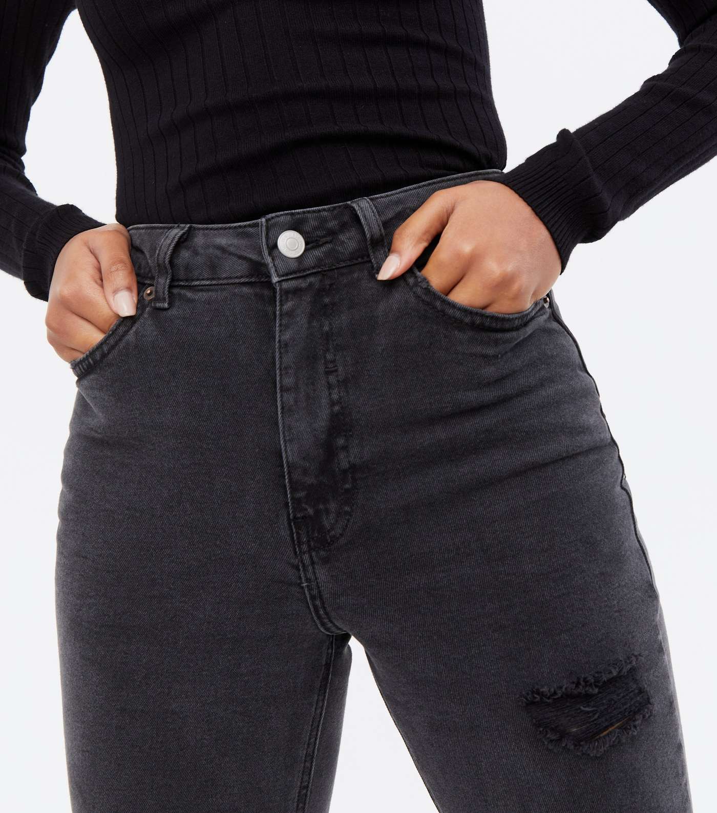 Tall Black Dark Wash Ripped High Waist Tori Mom Jeans Image 3