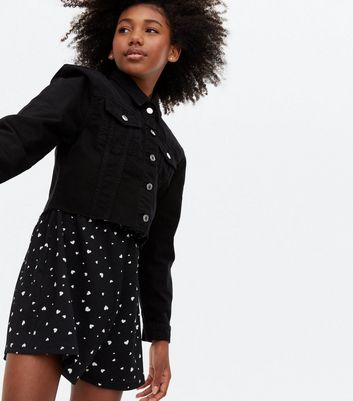 raw hem black denim jacket