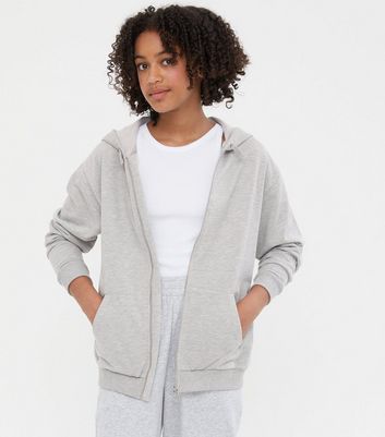 Girls Grey Long Zip Hoodie | New Look