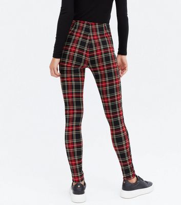 red tartan leggings new look