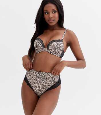 Curves Brown Leopard Print Satin High Waist Briefs