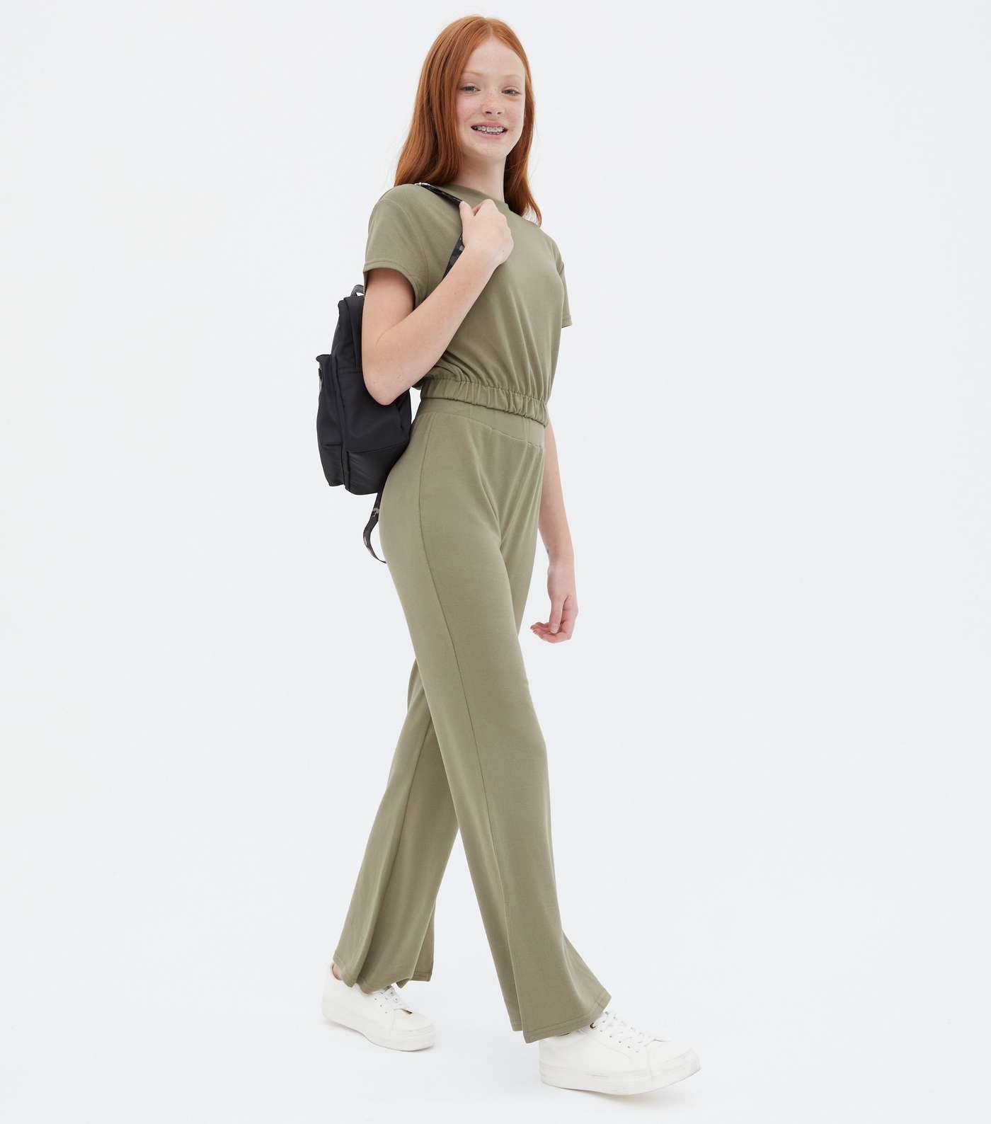 Girls Olive Fine Knit T-Shirt and Trousers Set Image 2
