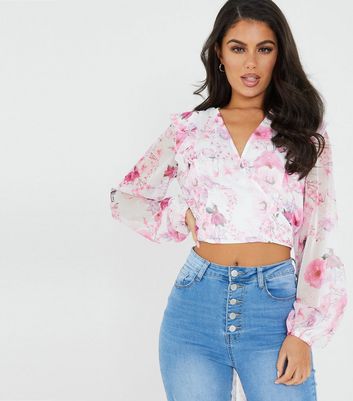 QUIZ White Floral Chiffon Wrap Blouse 