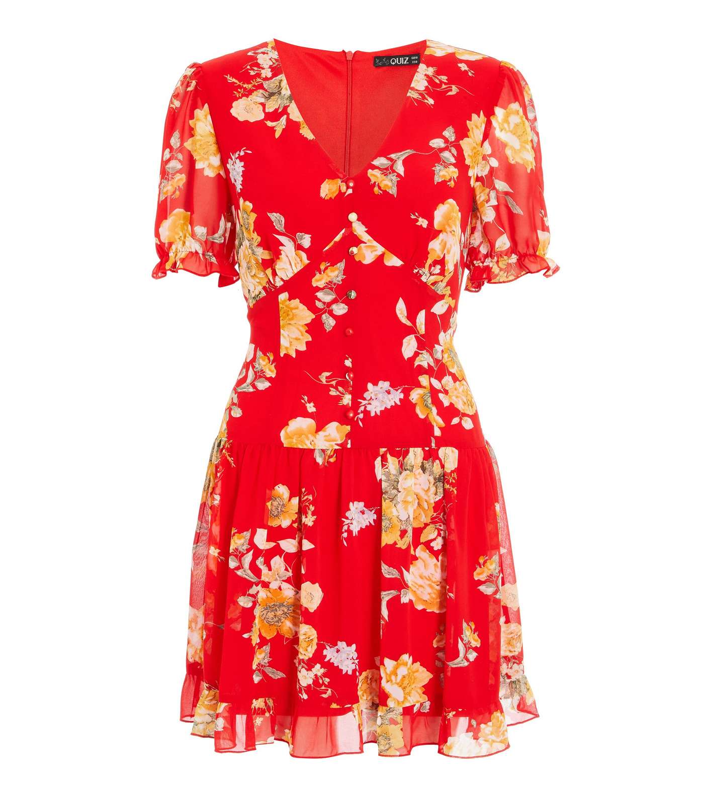 Quiz Red Floral Frill Mini Dress Image 4