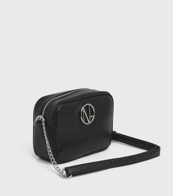 Black Faux Snake Logo Cross Body Bag | New Look