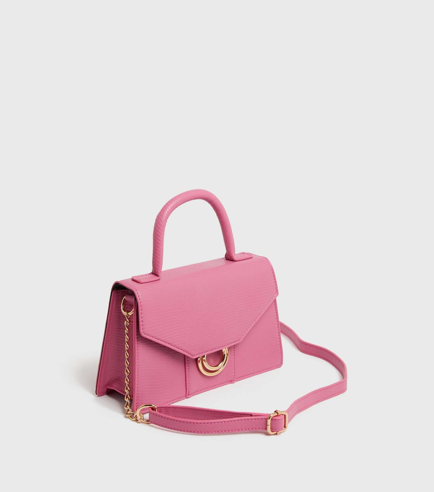 Pink Faux Croc Ring Front Chain Cross Body Bag Image 3