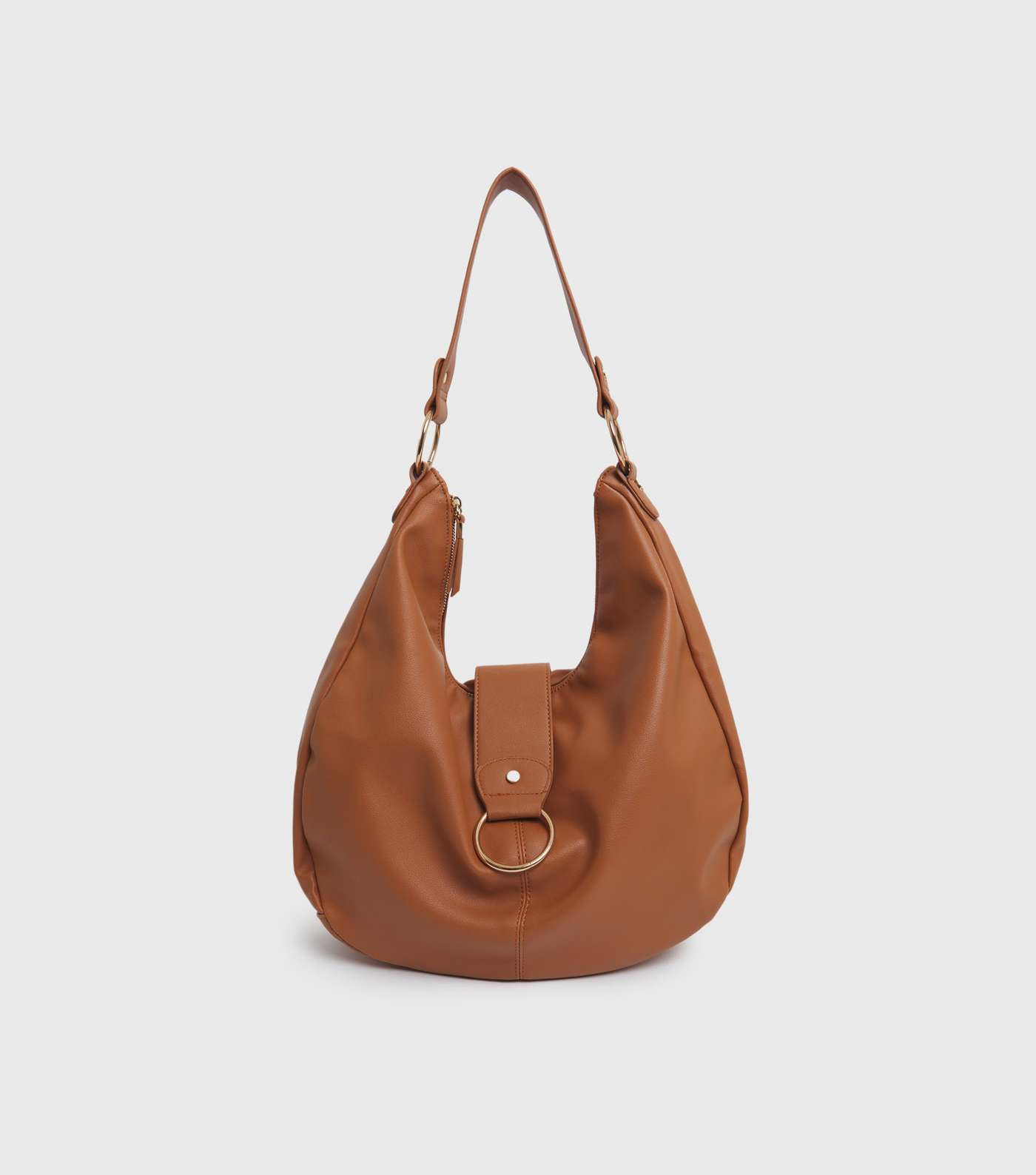 Tan Leather-Look Ring Front Slouch Tote Bag